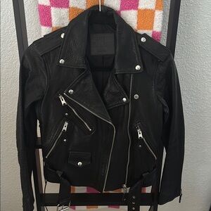 All Saints Black Leather Moto Jacket Asymmetrical Zipper